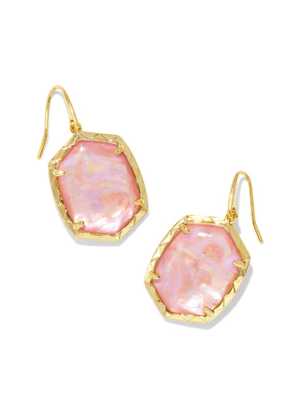 Kendra Scott Daphne Gold Drop Earrings Light Pink Iridescent Abalone- Like New